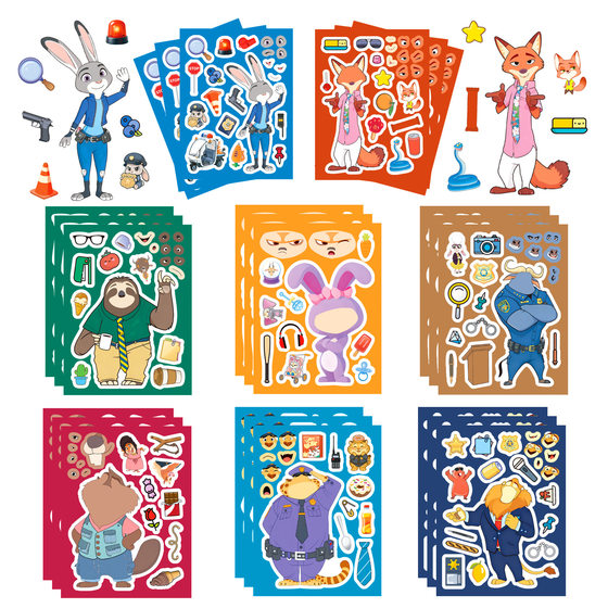 
Zootopia Zootopia Judy Rabbit Police Officer Cartoon Dress Up Puzzle Sticker Nick Fox Creative Sticker