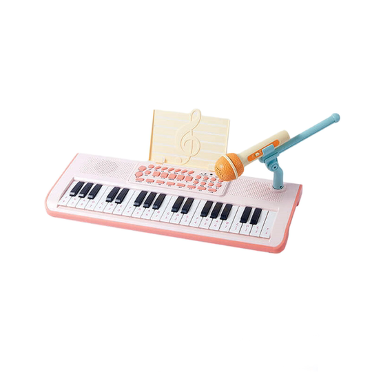 COSTWAY Kindertoetsenbord met kruk, 31 toetsen, elektronisch pianotoetsenbord met microfoon, led-leermodus, draagbaar speelgoedpiano, muziekinstrument voor kinderen vanaf 3 jaar, wit