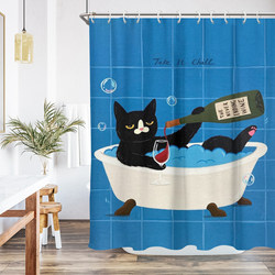 Abstract Cute Cat Shower Curtain, Thickened, Waterproof, Mildew-Proof, Bathroom Toilet, No Drilling Required, Shower, Dry and Wet Separation