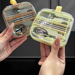 Folding Chopsticks and Spoon Set 304 Stainless Steel Portable Cutlery Set Detachable Portable Three-Piece Set for Office Workers