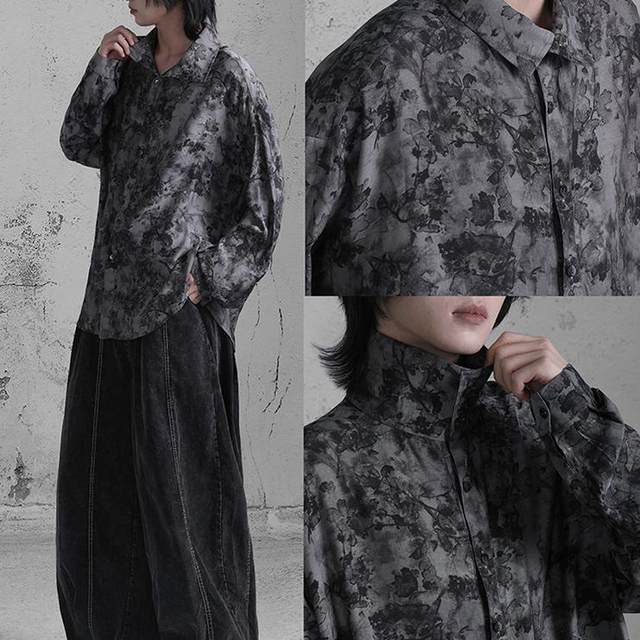 No sense no sense/floating savage retro printed long-sleeved loose shirt turtleneck literary neutral shirt