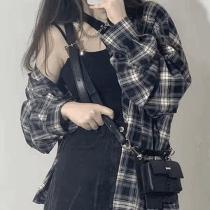 
versatile spot - Autumn plaid shirt for women Korean style lazy, fashionable loose slim versatile cardigan jacket for women