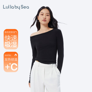 
Wonder rib woolen bottom coat ribbed T-shirt one-line boat neck long sleeve base shirt Lulla by Sea