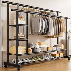 New Model Side-Net Extra-Thick Clothes Drying Rack, Floor-Standing Household Large-Capacity Coat Rack, Bedroom Clothes Hanger