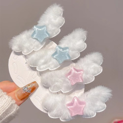 Cute Girly Star Wing Hair Clip for Girls, Side Bangs Duckbill Clip, Plush Hair Accessory for Children, Autumn and Winter