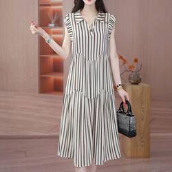 Light Luxury Fashion Thin Simple Versatile Striped Dress New Style Gentle Age-Reducing Loose Casual Tummy-Covering Dress for Women