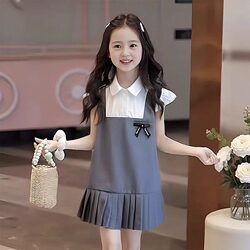 Girls' Dress Summer 2025 New Summer Clothing Korean Style Fashionable Girl Fake Two-Piece Princess Dress Preppy Style Dress