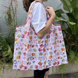 Large-Capacity Foldable Stylish Supermarket Shopping Bag Portable Women's Shoulder Bag Eco-Friendly Grocery Cloth Bag Nylon