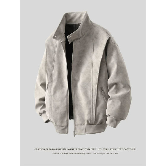 
2025 Jackets for Men and Women Spring and Autumn American Retro Baseball Collar Casual Loose Maillard Washed Leather Hong Kong Style