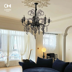 French-Style Black Line Candle Living Room Retro Hepburn Chandelier Villa Main Light Baroque Dining Room Bedroom Decorative Light