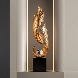 French Light Luxury Auspicious Feather Decorative Ornament for Living Room Entrance, Housewarming Gift, Designer Resin Art Ornament