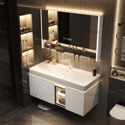 Minimalist Style Ceramic Integrated Ocean Basin Bathroom Cabinet Set, Bathroom Sink and Washbasin Combo