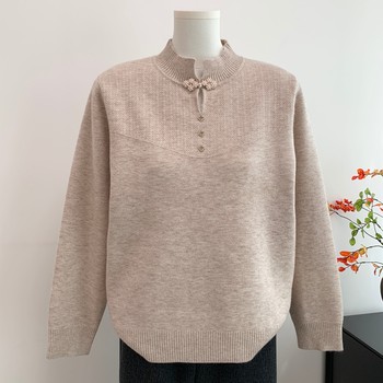 Cheongsam collar mother's autumn and winter velvet thickened sweater