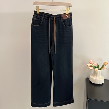 
Winter mom jeans elastic waist plus fleece warm pants