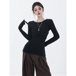 Abwear Original Bottoming Sweater For Women Autumn And Winter New Black Slim-fitting Two-piece Set With Design Inner Top