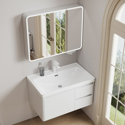 Drawer-Style Honeycomb Aluminum Bathroom Cabinet with Integrated Ceramic Basin, Bathroom Washbasin Cabinet Set with Deep Large Basin