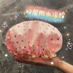 Double-Layer Shower Cap, Waterproof, New Style, Bathing Cap for Women, Makeup, Kitchen Oil Fume, Dust-Proof Head Cover, Adult Thickened Head Cover