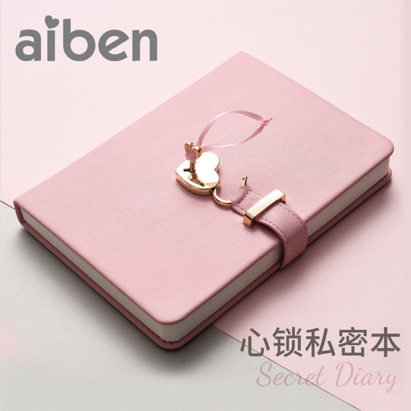 AIBEN | 자물쇠가 달린 아이벤 코드북, 창의적인 하트 모양의 자물쇠, 양가죽 자물쇠 버클 일기, 자물쇠가 달린 여대생 여행 노트, 커플 선물 메모장, 맞춤형 로고-