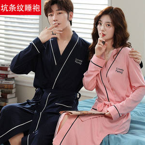 
Men's bathrobe women's 100% cotton long-sleeved spring and autumn thin couple's long plus size couple's pajamas