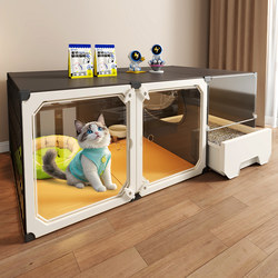 Panoramic Cat Cage for Home Use, Indoor Cat House with Integrated Toilet, One Bedroom, One Living Room, One Bathroom, Suitable for Small Apartments, All-Season Use