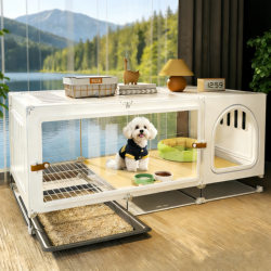 Panoramic Transparent Small Dog Cage with Separate Toilet, One Bedroom, One Living Room, One Bathroom, Dog House, Suitable for All Seasons, Dog Villa