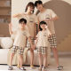 Family of three and four parents-child pajamas short-sleeved summer thin pure cotton mother-daughter shorts round neck home clothing set