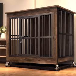 Dog Cage for Home Use with Indoor Toilet, Dog House for Large Dogs, Golden Retrievers, Medium-Sized Dogs, Corgis, Samoyeds, Pet Dogs, Wooden and Iron Cage