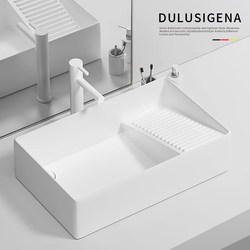 Ceramic Countertop Basin with Washboard Balcony Laundry Basin Bathroom Side Drain Washing Machine Wash Basin Single Basin