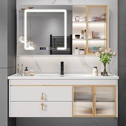 Light Luxury Bathroom Cabinet Set with Integrated Ceramic Basin, Solid Wood Bathroom Smart Mirror, Washbasin Cabinet, and Vanity Unit