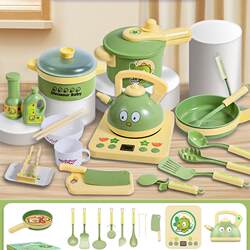 Extra-Large Children's Pretend Play Kitchen Toy Set with Realistic Tableware for Babies to Cook, Boys and Girls Can Fry and Cut Fruits