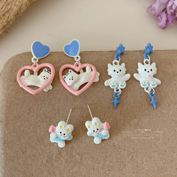 Cartoon oil dripping childlike cute pet earrings design niche female silver needle fresh sweet exquisite student