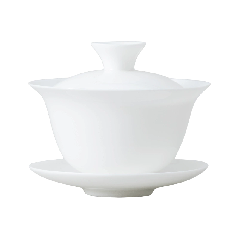 高骨瓷超薄胎马蹄三才盖碗茶杯单个大号高档白瓷泡茶碗带盖茶具