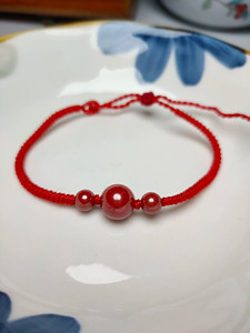 
Pure handmade, red rope, diamond knot, emperor sand, cinnabar, ruyi, ball bracelet, ankle, Ajia's store