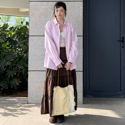 Rampage Blue Whale Spring Lapel Striped Shirt for Women, Loose Casual Lazy Style Versatile Simple Shirt Workwear Jacket