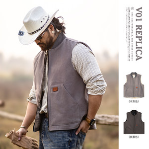 
Uncle Gu's V01 American workwear zipper vest for men spring new style double-sided warm vest vest