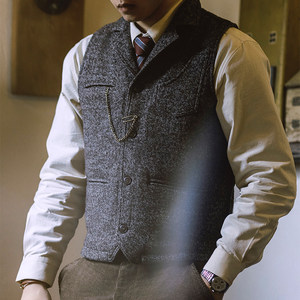 Uncle Gu's American retro hunting vest Amea Kazakhstan British style Paris buckle wool vest coat men
