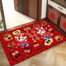 Diatomaceous Earth Red Spring Festival Doormat Year of the Horse 2026 Entrance Door Mat Large Door Mat Absorbent Non-Slip Silicone Floor Mat