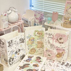 Original Hand-Painted Small Animal Gift Tote Paper Bag, High-Quality Cartoon Birthday Gift Bag, Cute Kraft Paper Bag