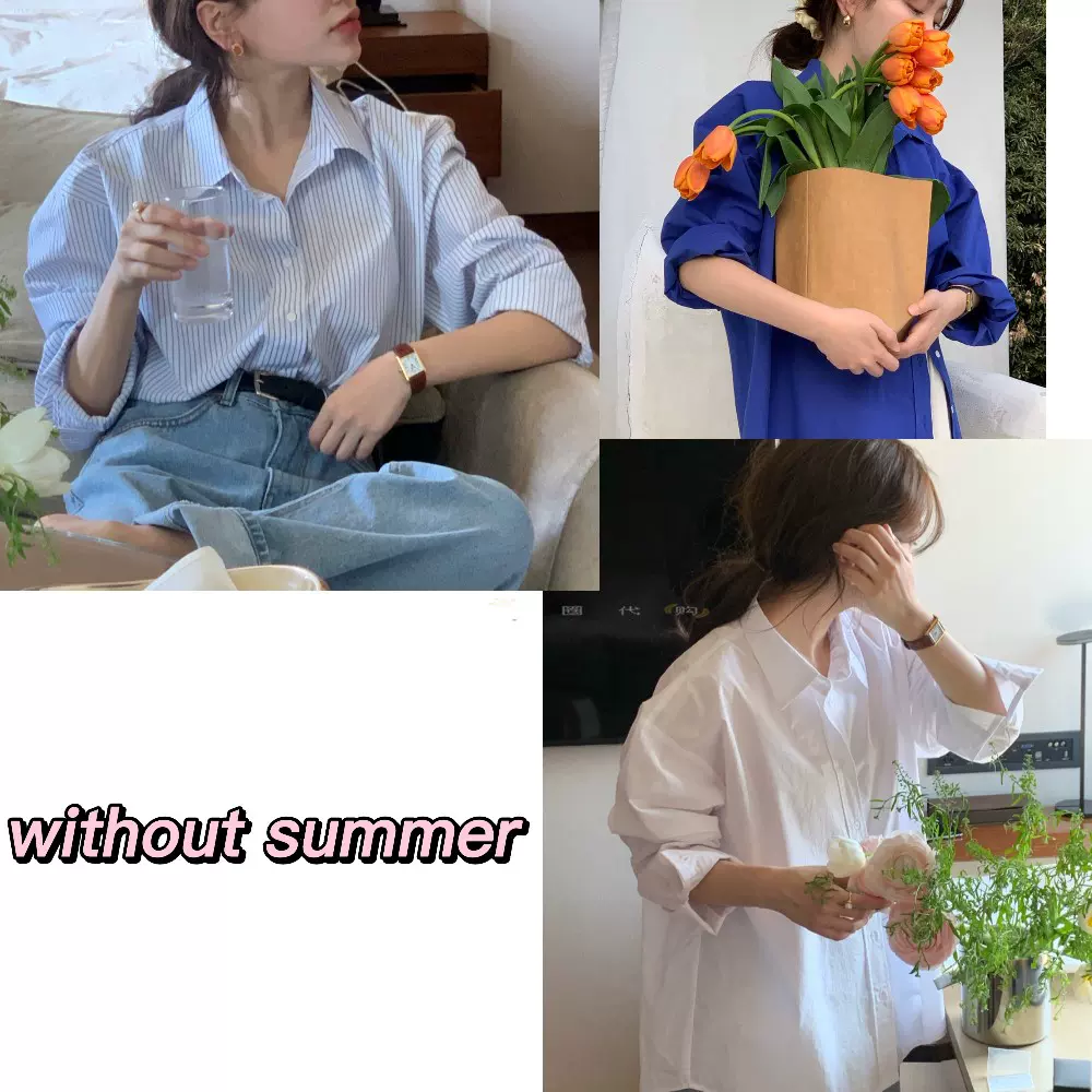 韓國現貨withoutsummer 22夏季新款條紋寬鬆休閒純色長袖襯衫-Taobao