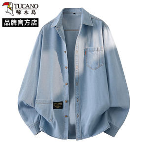 
Woodpecker 2025 spring and autumn retro denim shirt men's loose long-sleeved lapel casual versatile trendy top