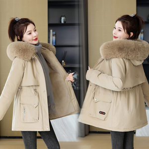 
High-end women's parka 2025 new winter fashion versatile velvet hooded coat large fur collar warm cotton coat