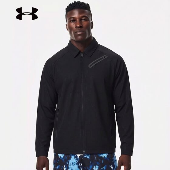 
UA Under Armor Men's Woven Jacket Summer Sportswear Outdoor Fitness Windproof Jacket Black Jacket 1383029