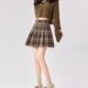 Large size 2025 summer new British style skirt for women's age-reducing pleated skirt retro woolen A-line short skirt