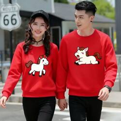 2026 Is the Year of the Horse, Red Pony Fleece-Lined Warm Sweatshirt for Men and Women, Winter Jacket, Couple's Outfit