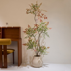 Artificial Green Plant Nandina Bamboo for High-End Living Room, Vintage Wood Style Decoration Next to Tv Cabinet, Ambiance-Enhancing Ornament