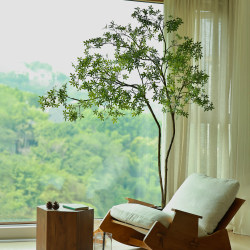 Forest Space Artificial Green Plants High-End Light Luxury Villa Indoor Living Room Floor Decoration Retro Style Yellow Wattle Tree Plant