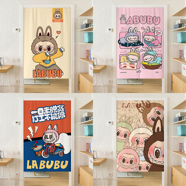 Labubu door curtain cartoon cute ragbu partition curtain household bedroom children's room without punching cover half curtain