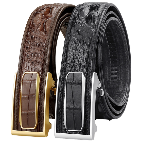 
Thailand imported alligator leather trousers belt men's genuine leather tungsten steel automatic buckle high-end middle-aged brand business trend