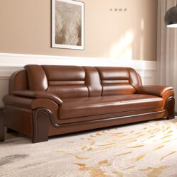 New Office Sofa, Simple Retro Chinese Style Office Vip Reception Business Meeting Room Rest Leather Sofa