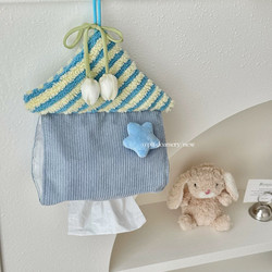 Creative Hanging Small House-Shaped Tissue Bag, Cute Fabric Tissue Box, Bathroom Tissue Bag, Car Tissue Hanging Bag